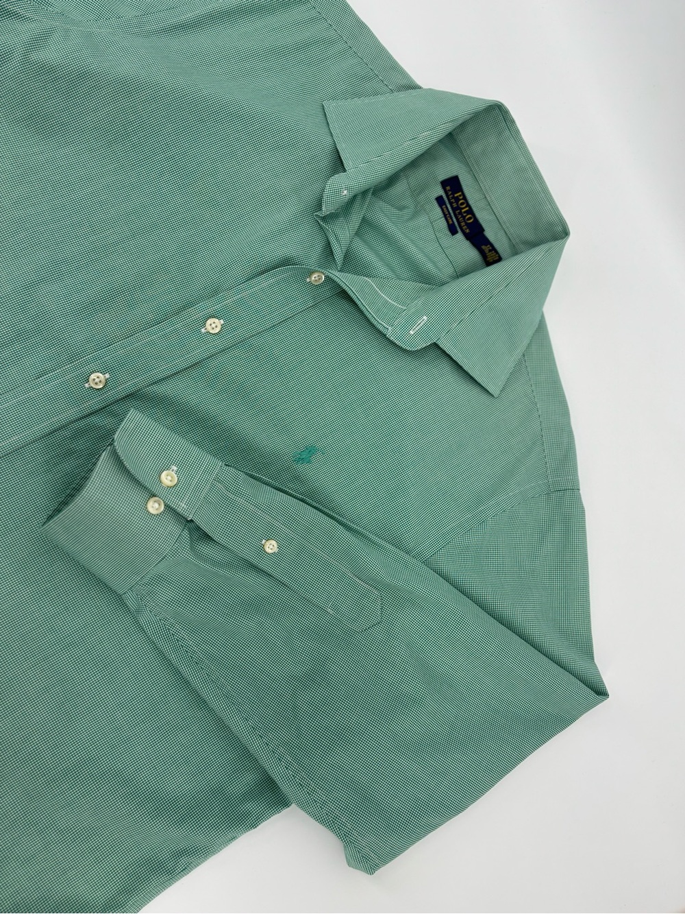 Polo Ralph Lauren Dress Shirt Mens 17 32/33 Green White Check Button Down Cotton